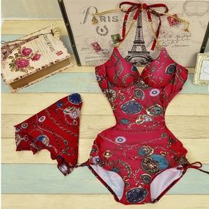 NWT Patterned swimsuit+coverup set